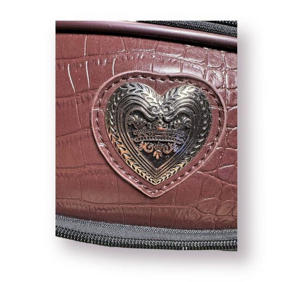 Overnight Bag Air Travel‎ Carry-on Luggage Heart Jacquard and Brown Croc Piping - Picture 4 of 9